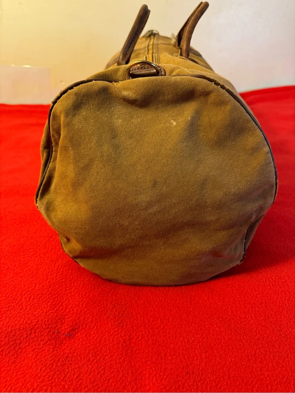 Large Vintage 80s LL Bean Duffle Bag Canvas Leather Trim Sawtooth Made in USA